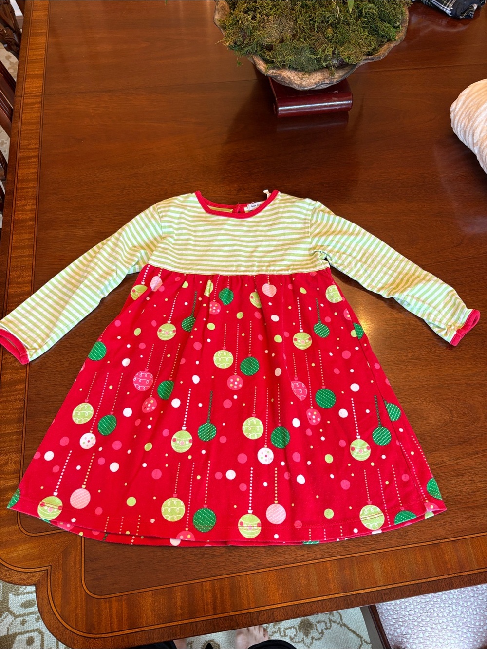 Tara Collections Green & White Striped Top with Red Christmas print dress